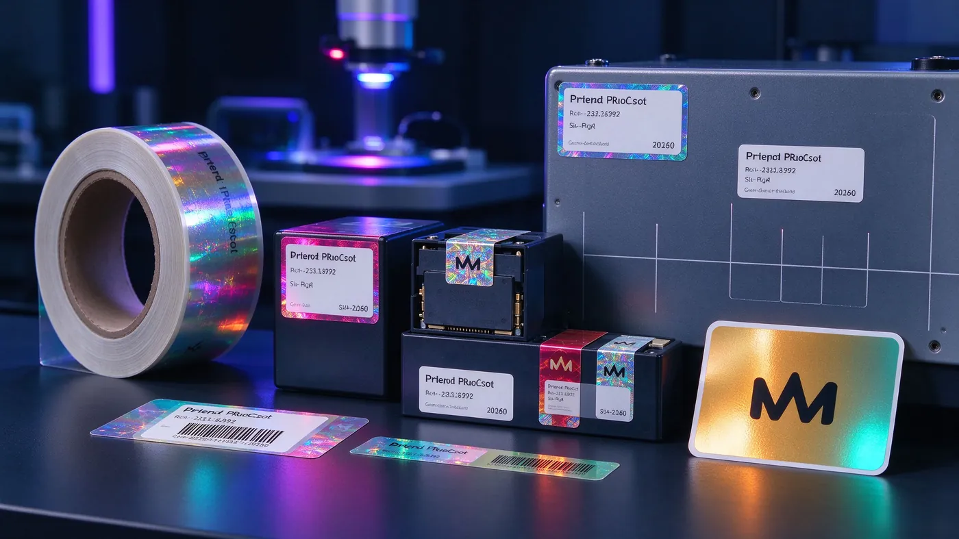 Product labels including rating plates, serial labels and tamper seals